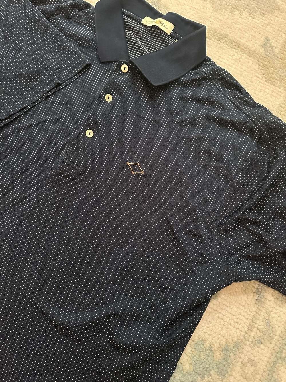 Peter Millar Mens M Navy Blue 100% Cotton Polo Shirt Embroidered Diamond Logo